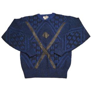 Sunset Highway Vintage Sweater Long Sleeve Leather Blue Men's Large L Pre-owned